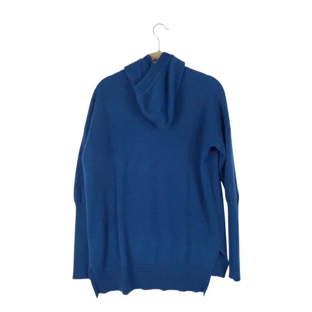 Max Studio 100% Cashmere Hooded Pullover Sweater Peacock Blue Womens Medium